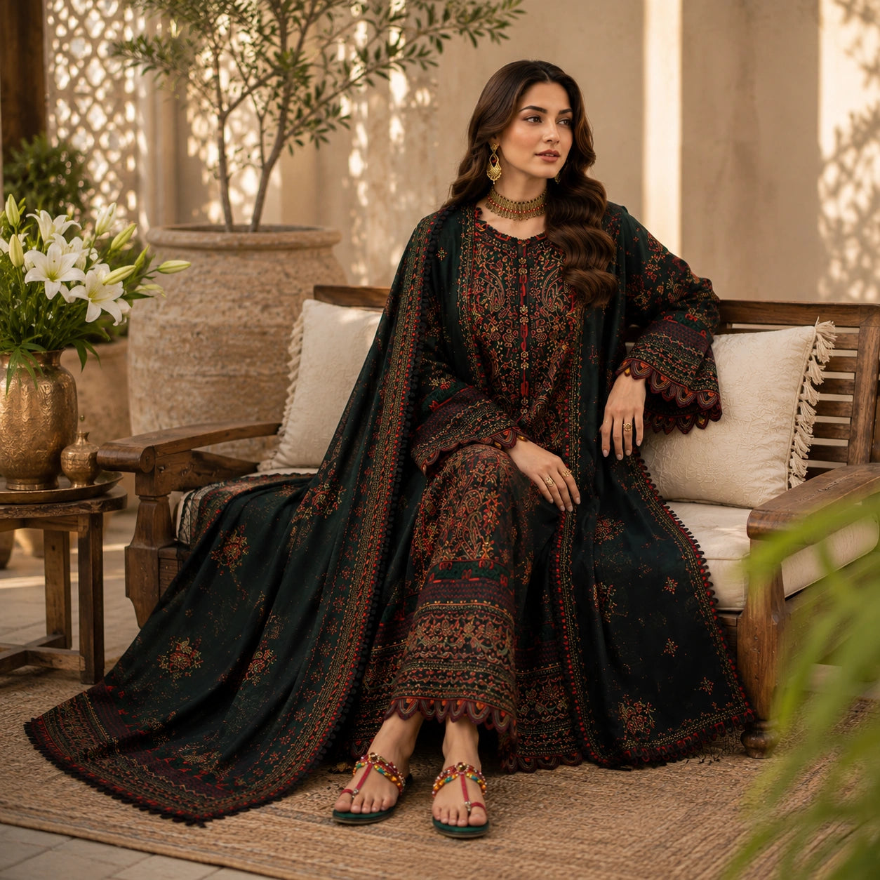 Elegant Heavy Embroidered Lawn Suit for Women with Fancy Dupatta