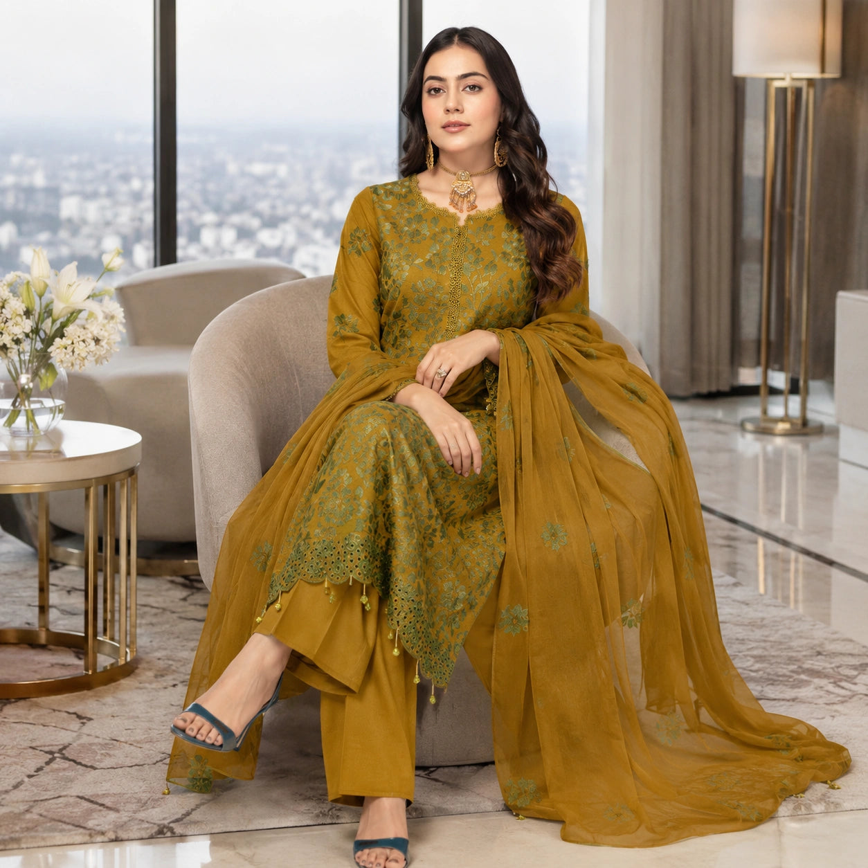 Luxury Heavy Embroidery Lawn Shirt With Bamber Embroidery Dupatta
