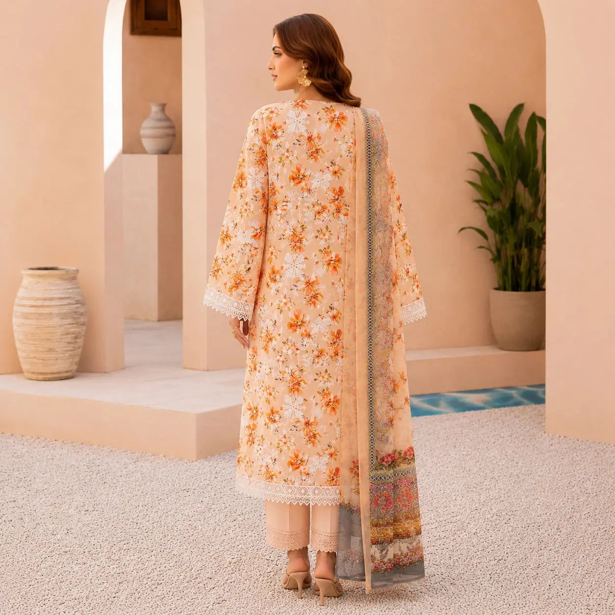 Elegant Embroidered Lawn 3Pc Suit with Digital Printed Design ZeeRosh13