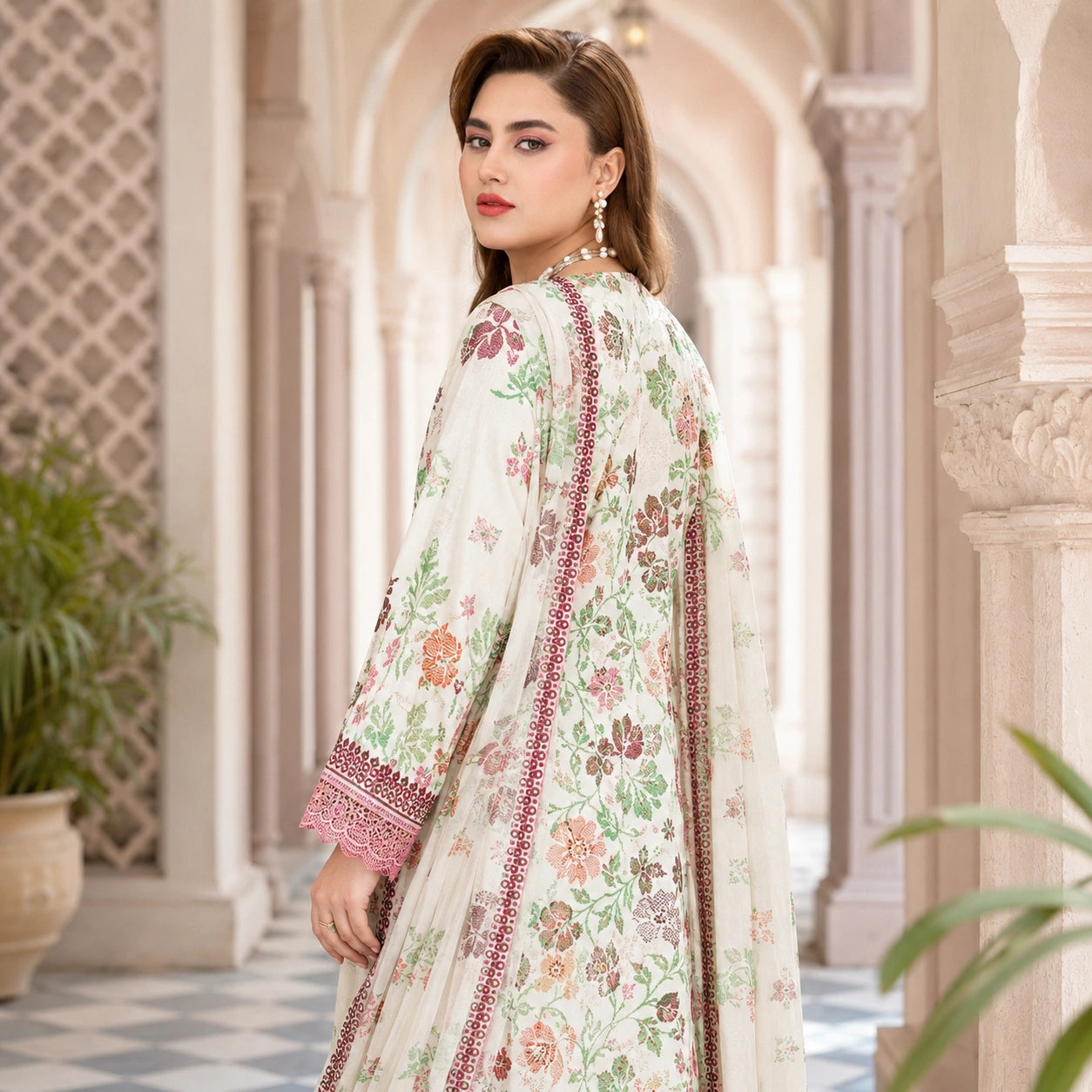 Luxury Lawn Outfit with Heavy Embroidery & Bamber Dupatta