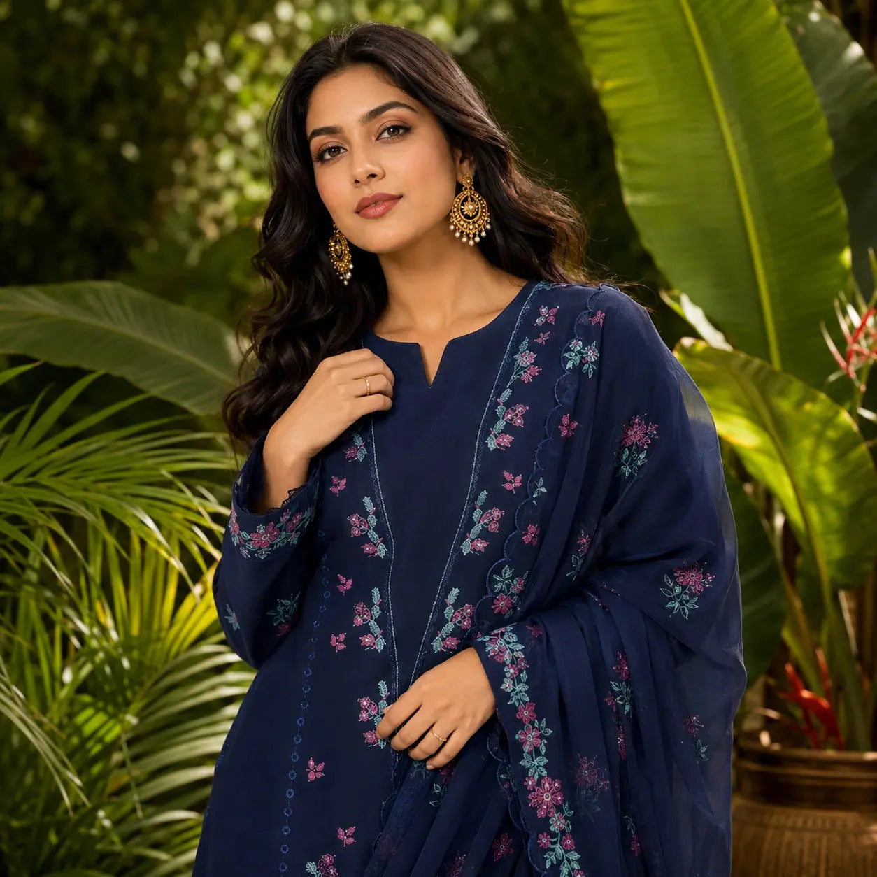 Elegant Heavy Embroidered Lawn Shirt with Bamber Dupatta - Blue (48) ZeeRosh13