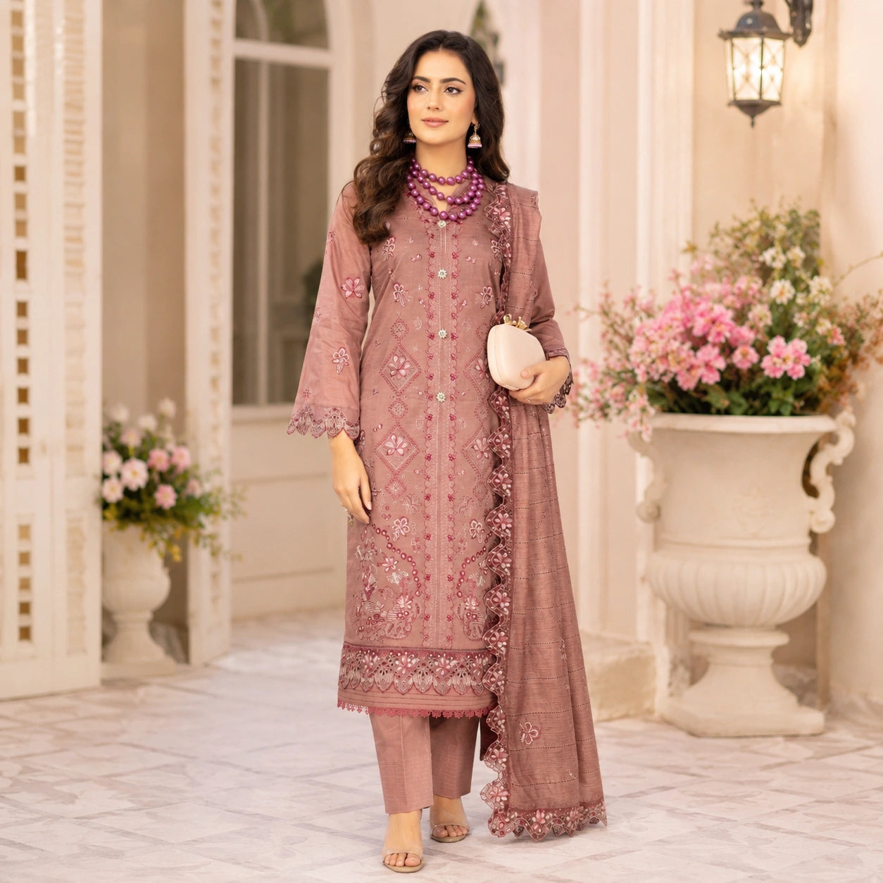 Designer Embroidered Lawn Shirt with Bamber Dupatta(88). ZeeRosh13