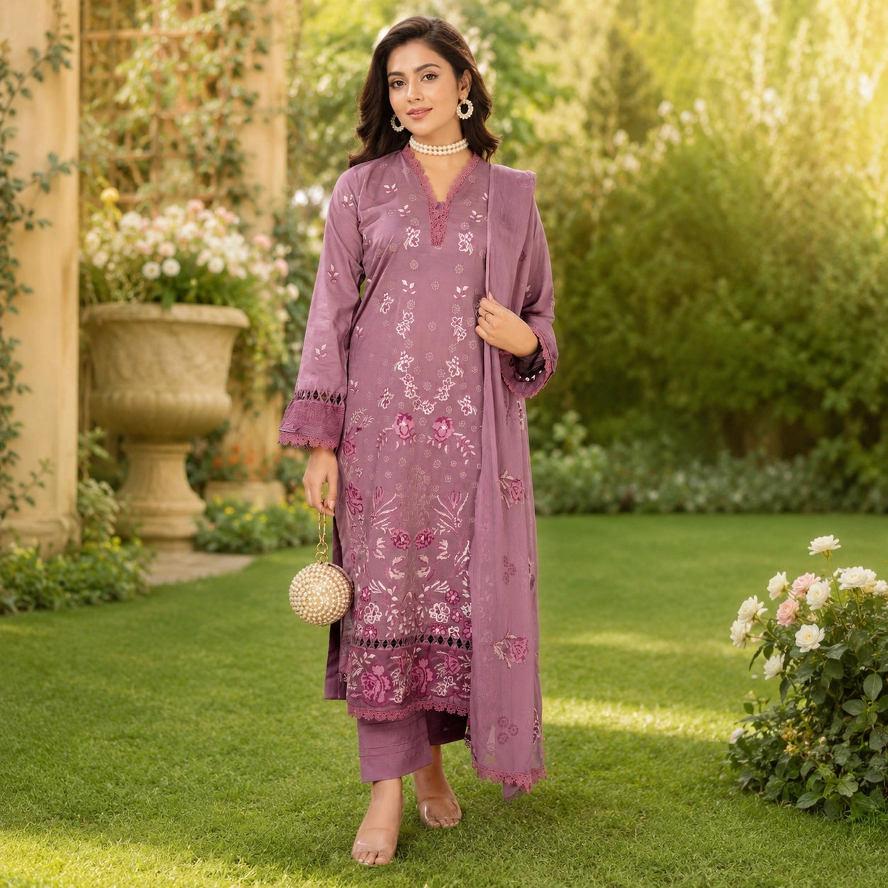 Luxury Lawn Heavy Embroidery Shirt with Bamber Embroidery Dupatta