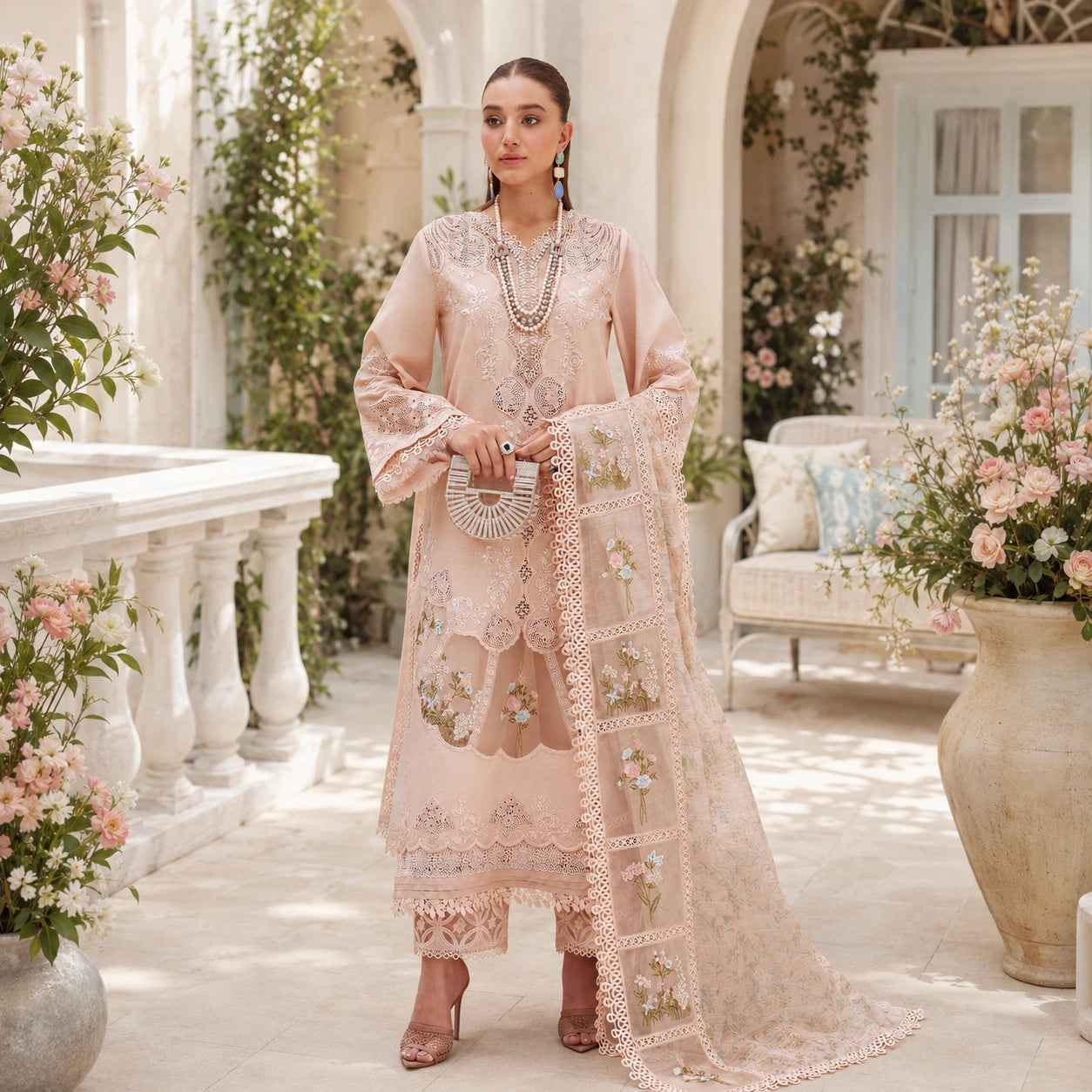 Luxury Heavy Embroidered Lawn Suit with Organza Dupatta ZeeRosh13