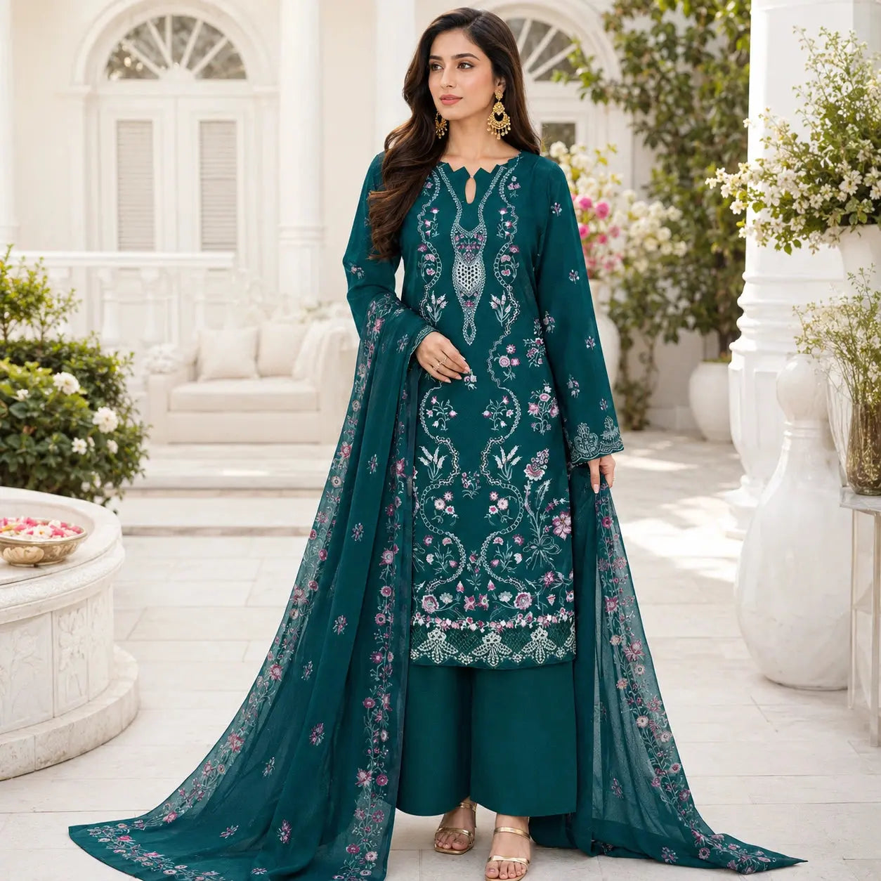 Stylish Lawn Heavy Embroidered Shirt with Bamber Dupatta(51). ZeeRosh13