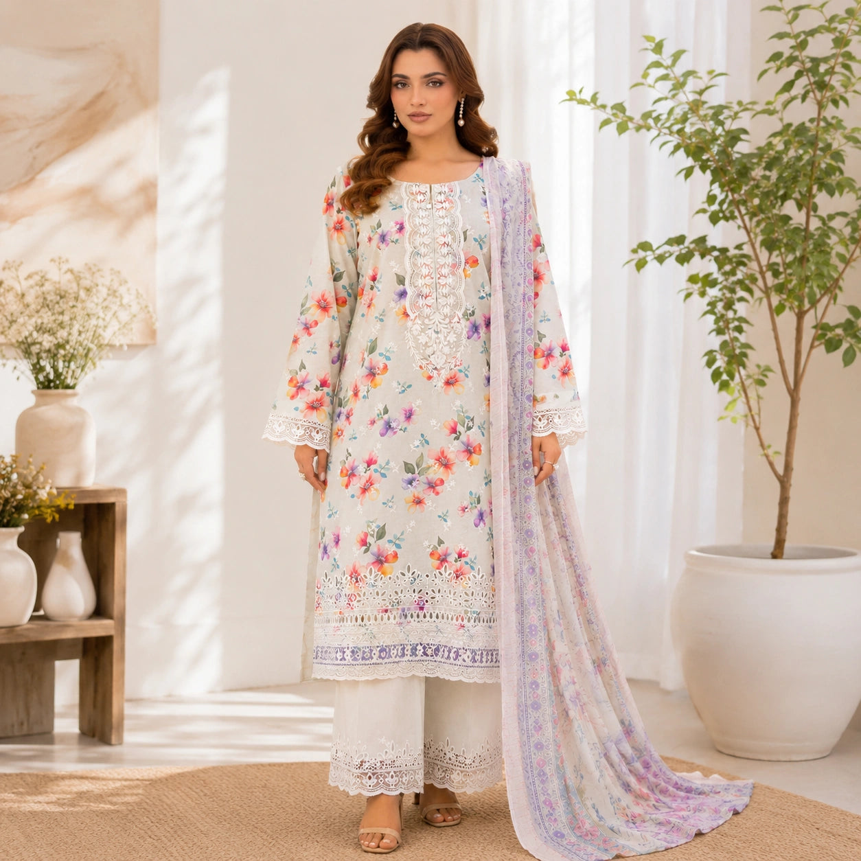 Luxury Digital Printed Embroidered 3 Piece Lawn Suit