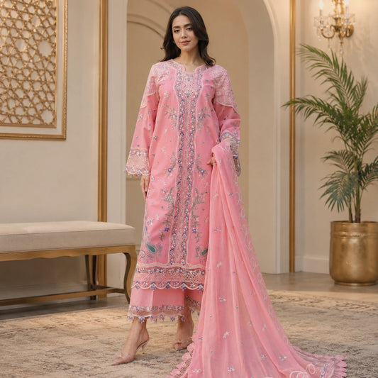 Heavy Chicken Kari embroidered lawn suit with Bamber chiffon dupatta ZeeRosh13