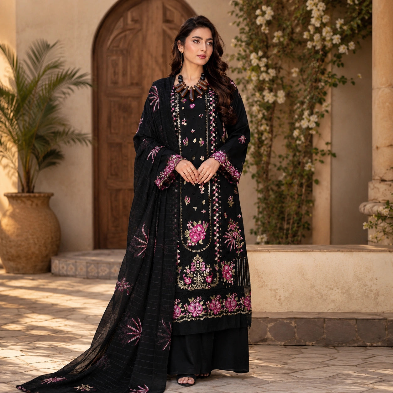 Luxury Lawn Heavy Embroidery Shirt with Bamber Embroidered Dupatta