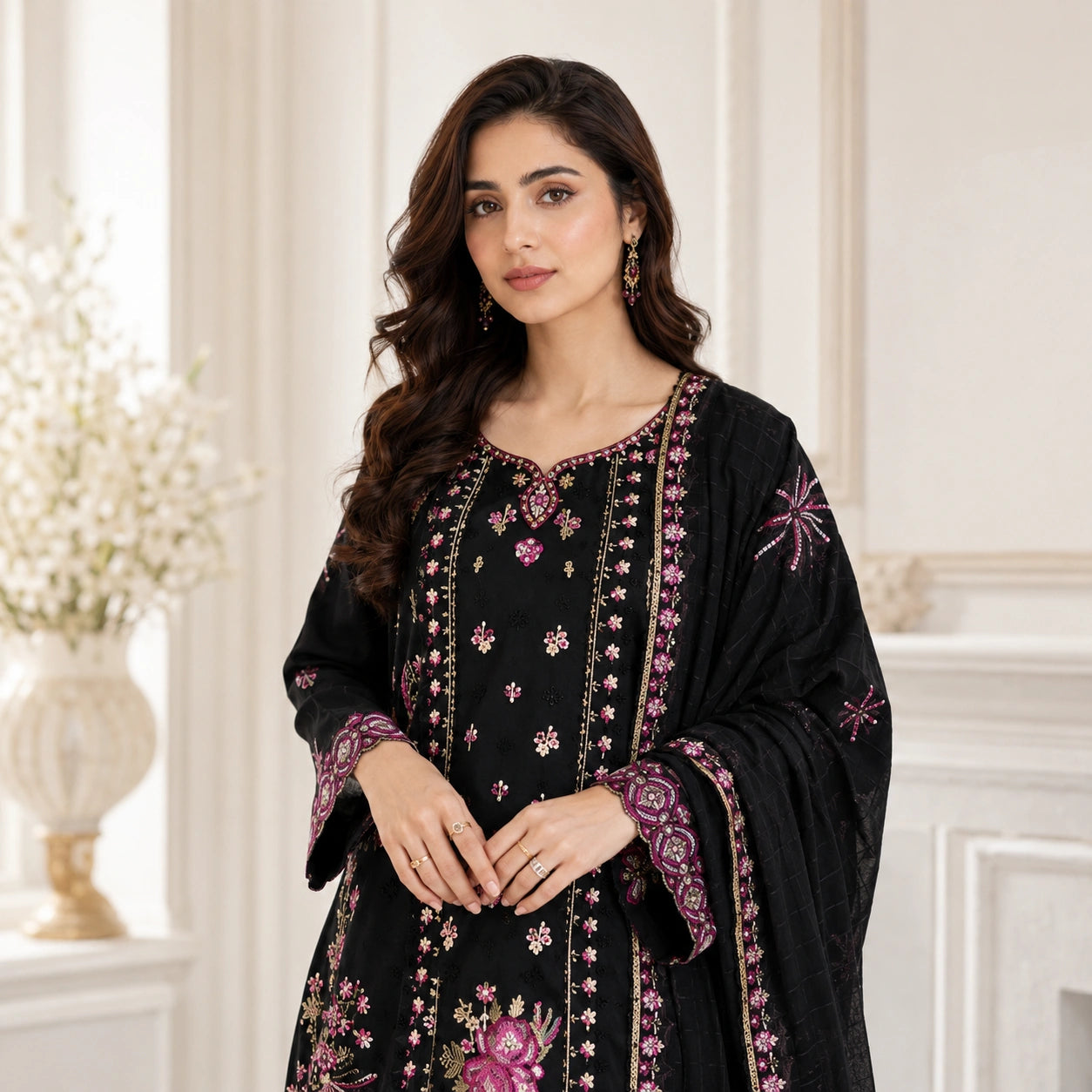 Luxury Lawn Heavy Embroidery Shirt with Bamber Embroidered Dupatta