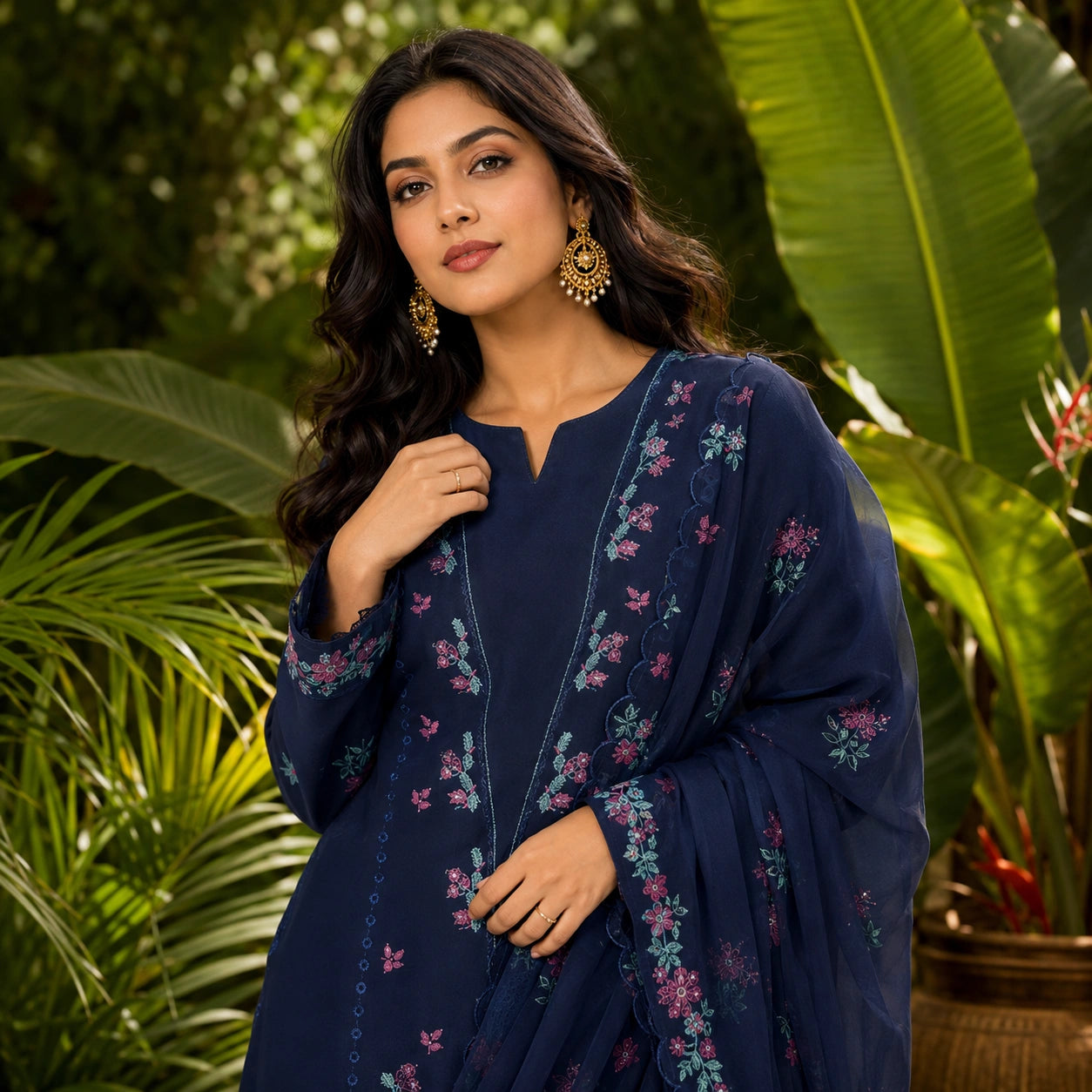 Elegant Heavy Embroidered Lawn Shirt with Bamber Embroidered Dupatta