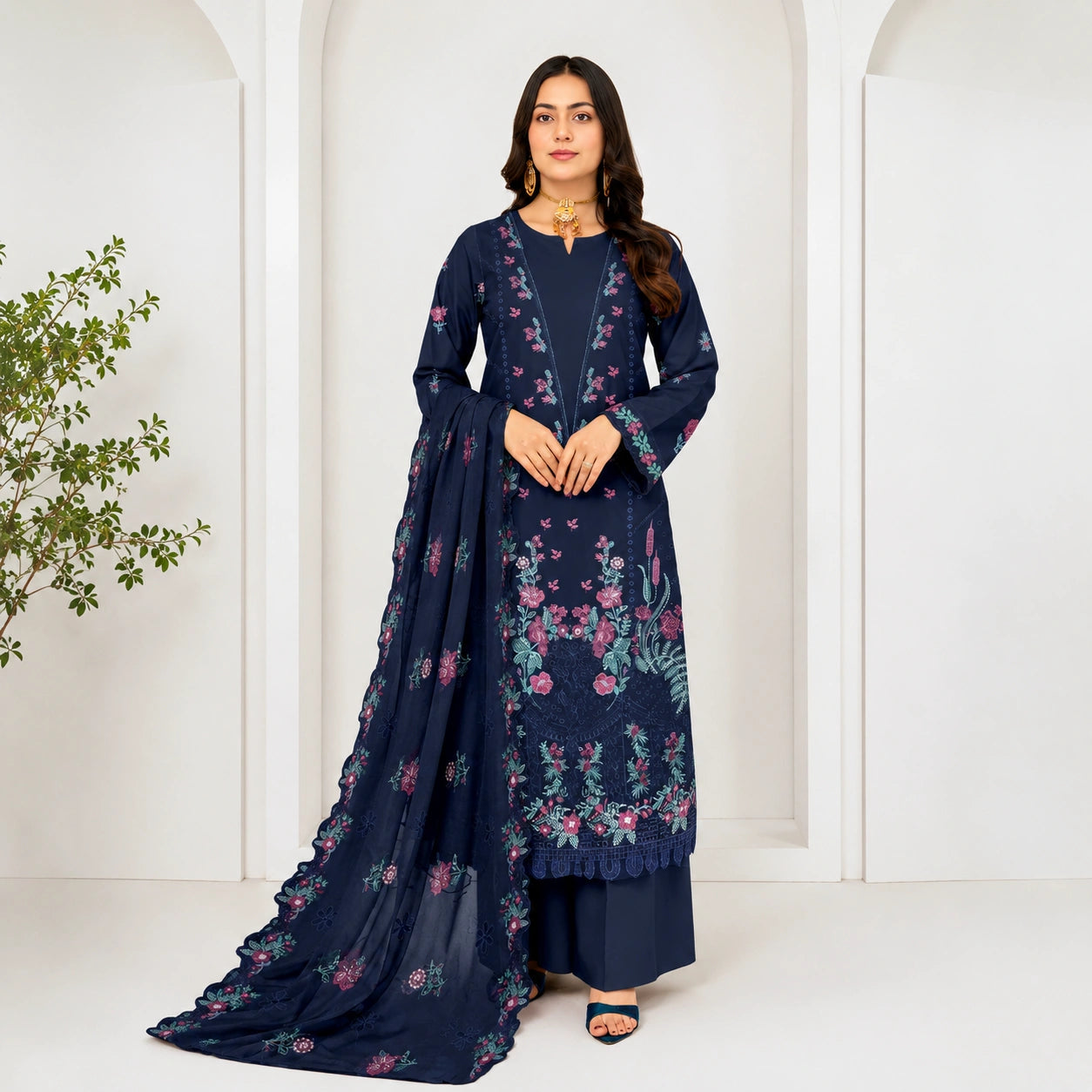 Elegant Heavy Embroidered Lawn Shirt with Bamber Embroidered Dupatta