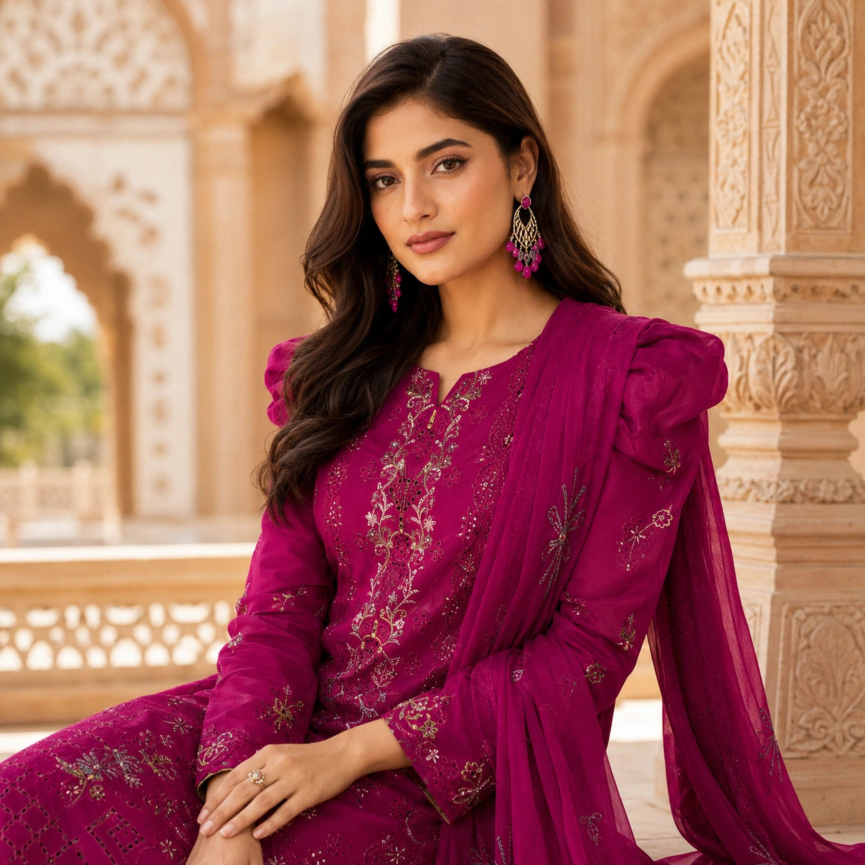 Premium 3Pc Heavy Embroidered Lawn Shirt with Voile Embroidered Dupatta