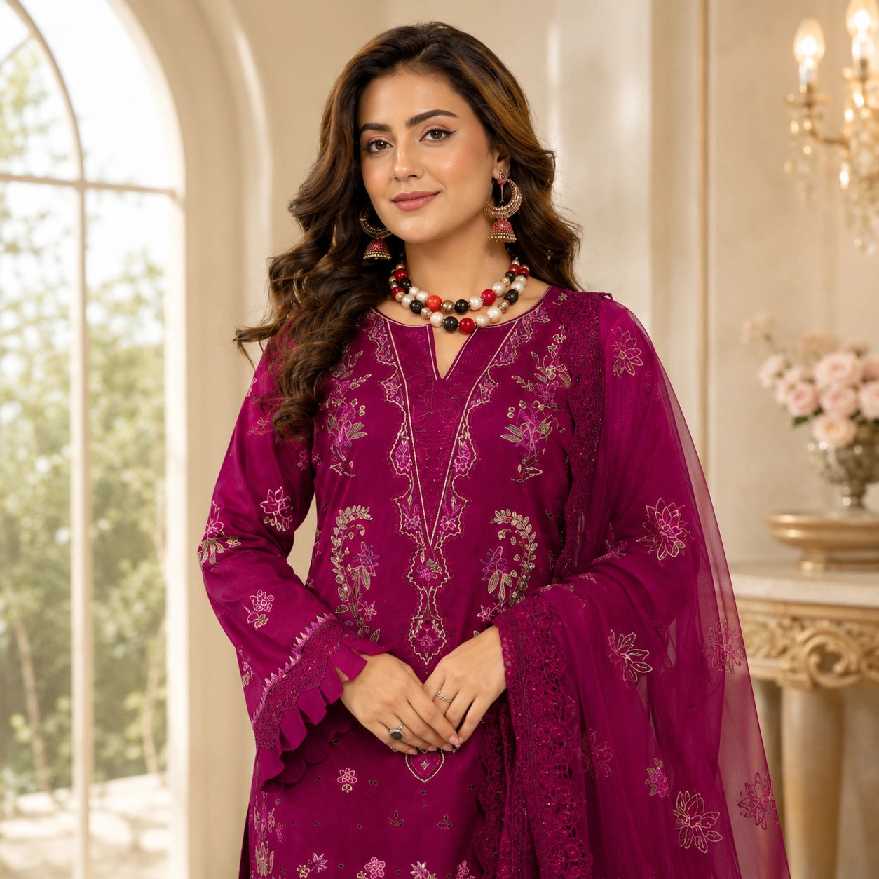 Luxury Lawn Heavy Embroidery Shirt with Bamber Embroidery Dupatta