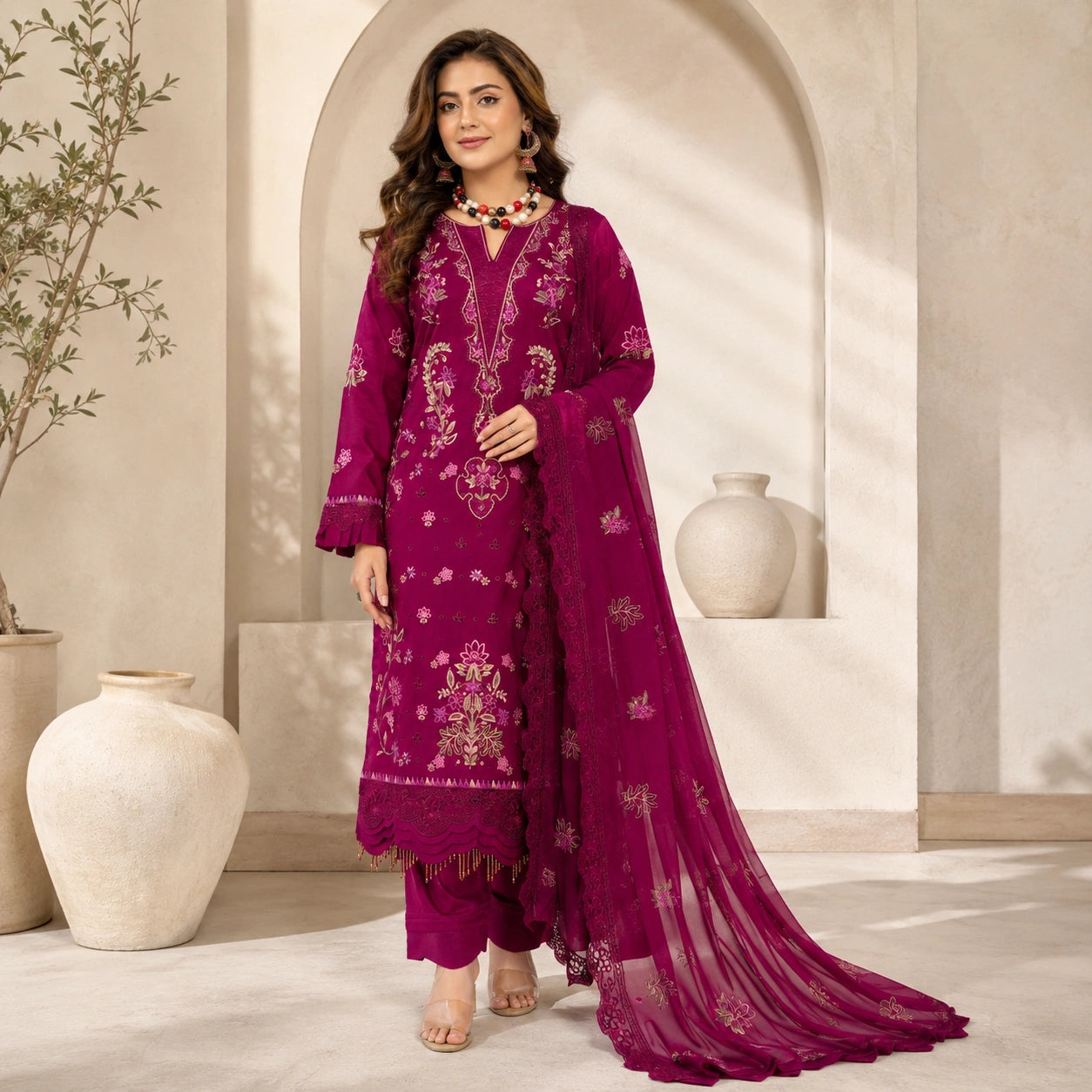 Luxury Lawn Heavy Embroidery Shirt with Bamber Embroidery Dupatta