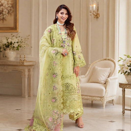 Heavy Embroidered Lawn Suit with Organza Neckline and Borders ZeeRosh13