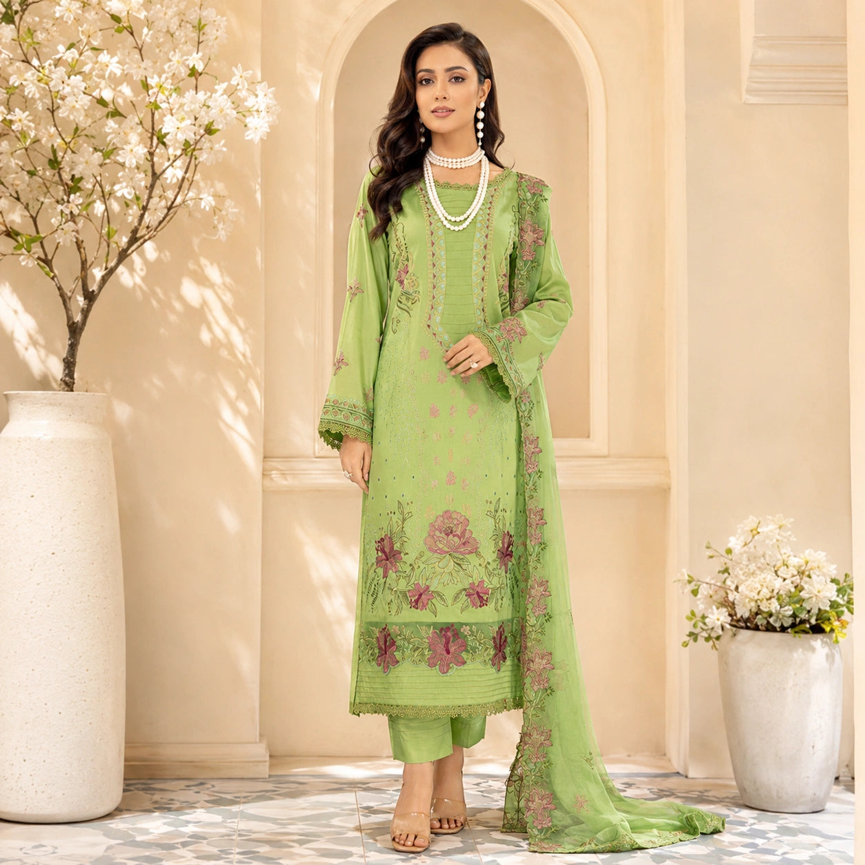 Luxury Lawn Heavy Embroidery Shirt with Bamber Embroidery Dupatta