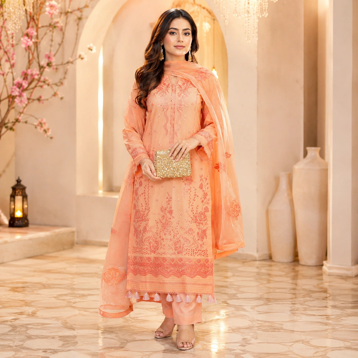 Luxury Lawn Heavy Embroidery Shirt with Bamber Embroidery Dupatta
