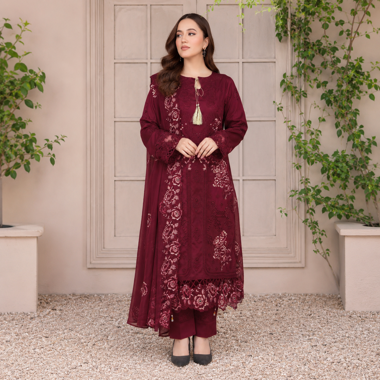 Luxury Heavy Embroidery Lawn shirt with Bamber Embroidery Dupatta