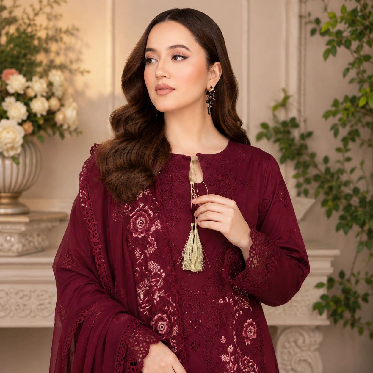 Luxury Heavy Embroidery Lawn shirt with Bamber Embroidery Dupatta