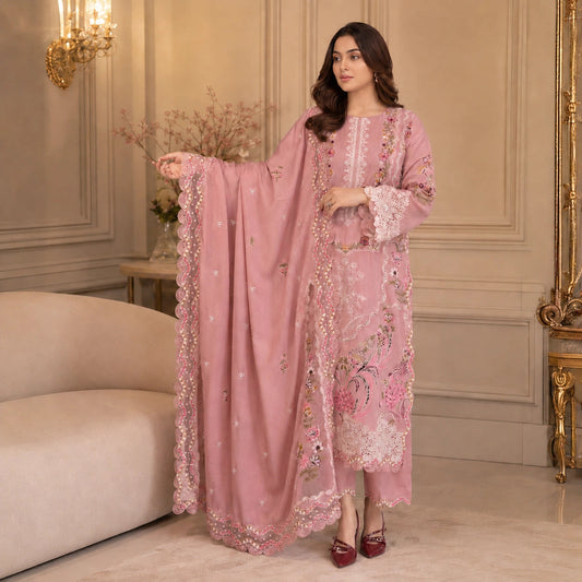 Cotton Net Embroidered Lawn Suit with Lace Patti Dupatta ZeeRosh13