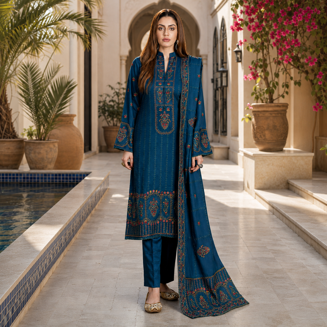 Luxury Heavy Embroidered Lawn 3 Piece Suit with Chiffon Dupatta
