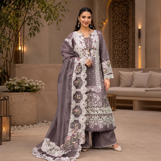 Heavy Embroidered Lawn Suit with Organza Neckline and Borders ZeeRosh13