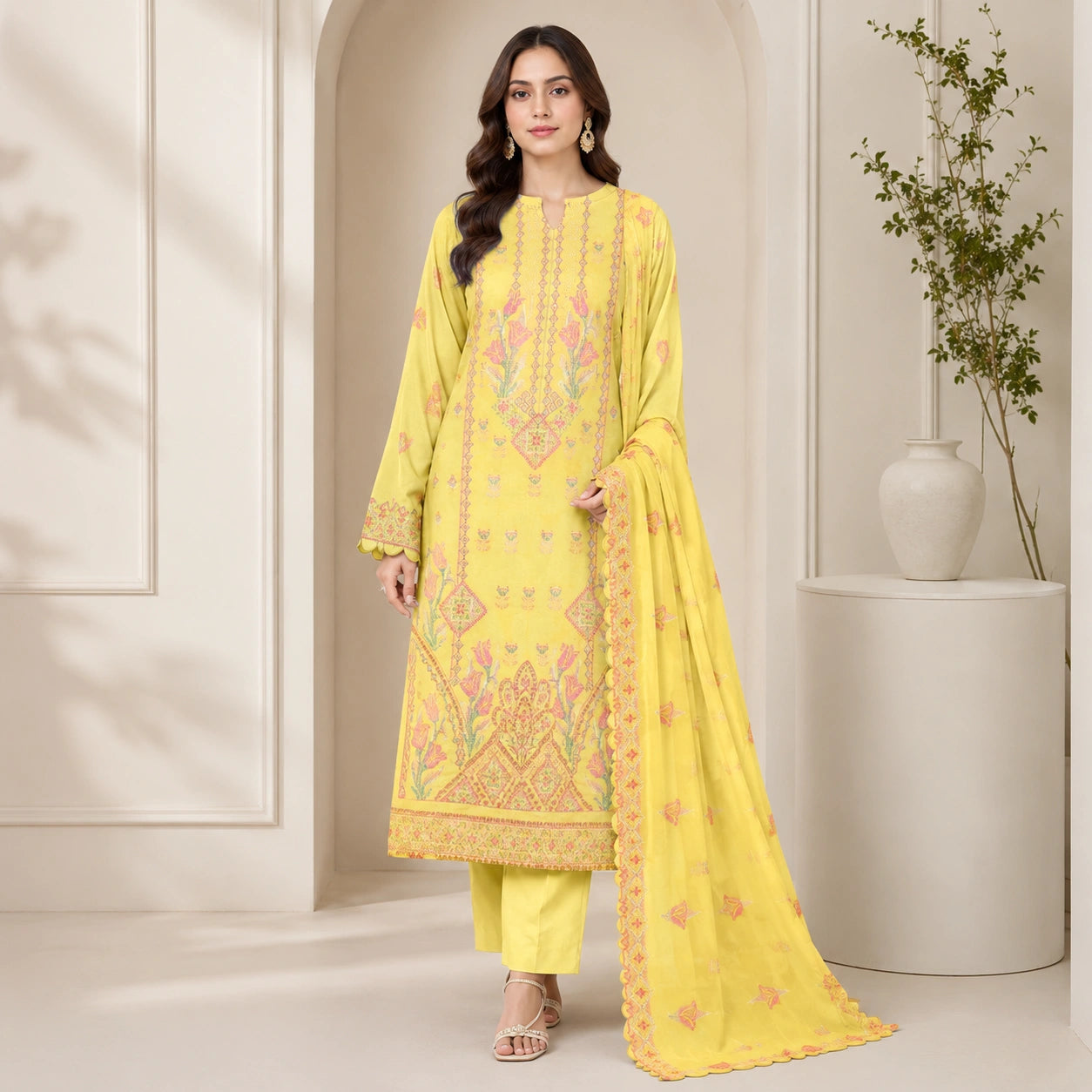 Luxury Heavy Embroidery Shirt with  Bamber Embroidered Dupatta