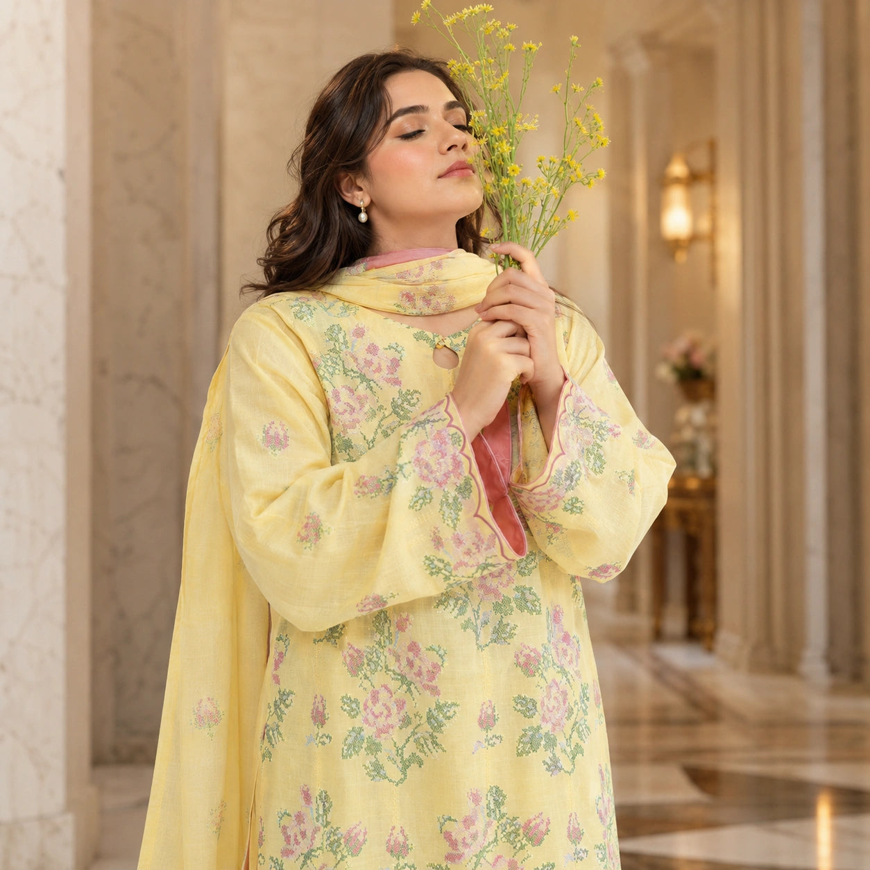 Luxury Lawn Heavy Embroidery Shirt with Bamber Dupatta